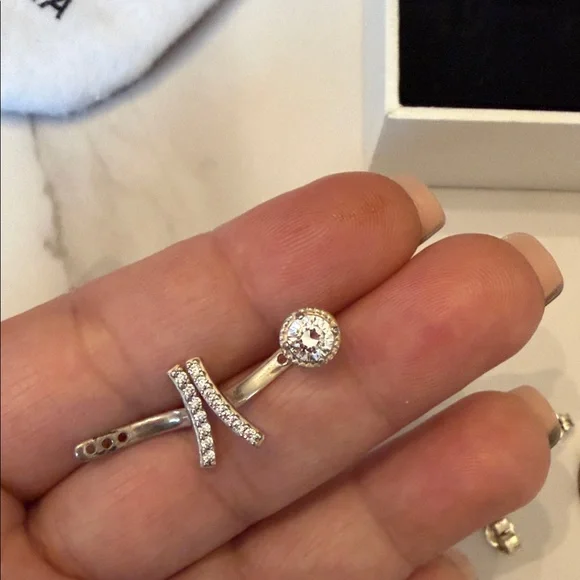 EUC Pandora Silver Earrings with Clear Stones - Picture 8 of 11